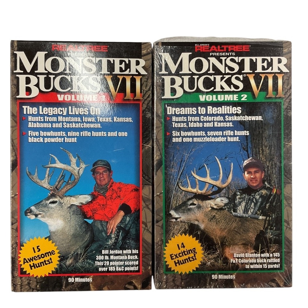 Monster Bucks VII VHS Lot of‎ 2 Hunting Videos Whitetail Deer Bow Rifle Powder